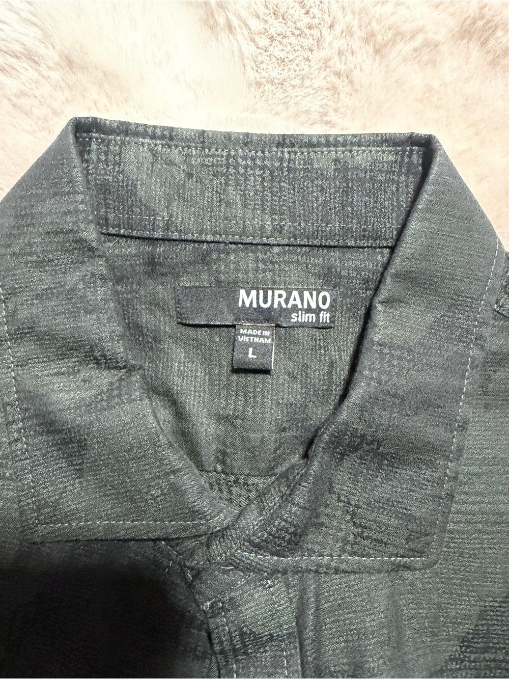 Murano Slim Fit Green Grey Floral Plaid Long Sleeve Button Down Shirt Size L